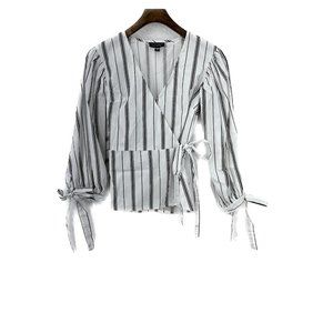 TOPSHOP Stripe Wrap Blouse White Size 2